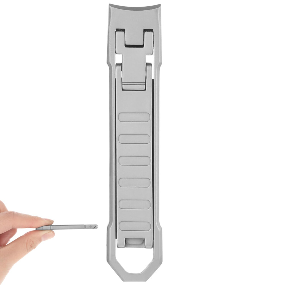 Silver Stainless Steel Nail Clippers Ultra Thin Foldable Wide Curved Cutter With Keychain And Glass File