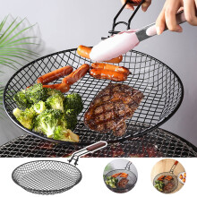 Panier à légumes pliable Viflosae en acier inoxydable avec poignée en bois, compatible avec les barbecues, panier rond pour grillades en