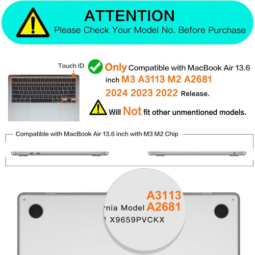 Capa compatível com MacBook Air de 13,6 polegadas (lançamentos de 2022, 2023 e 2024) M3A3113M2A2681 com tela Liquid Retina. 1