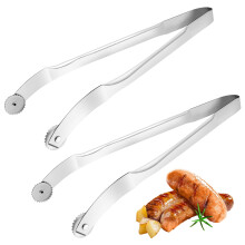 Grusce 2-teilige Grillzange aus Edelstahl, 40 cm, kompatibel mit Grills, wiederverwendbare Wendezange für Würstchen und Steaks, ideal zum Grillen