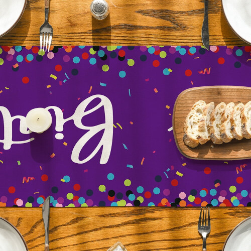 Sm: )e Happy Birthday Polka Dot Purple Table Runner13x90Inch 1