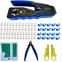 Rj45 Crimp Tool Kit P Through and Standard Cat6 Cat6A Cat5 Cat5e rj45 Crimping Tool with 50pcs rj45 Cat6 P