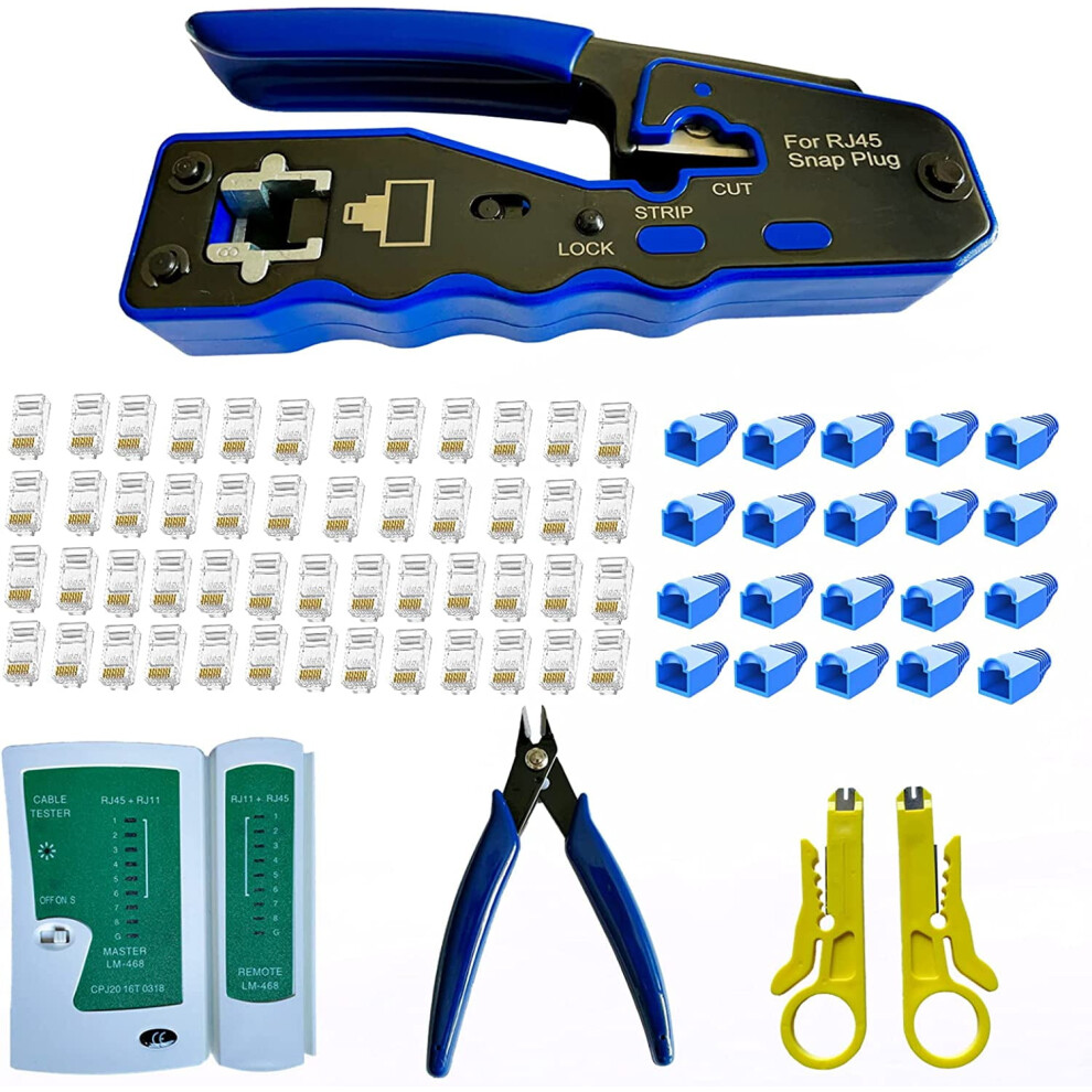 Rj45 Crimp Tool Kit P Through And Standard Cat6 Cat6a Cat5 Cat5e Rj45 Crimping Tool With 50Pcs Rj45 Cat6 P 9164030704343