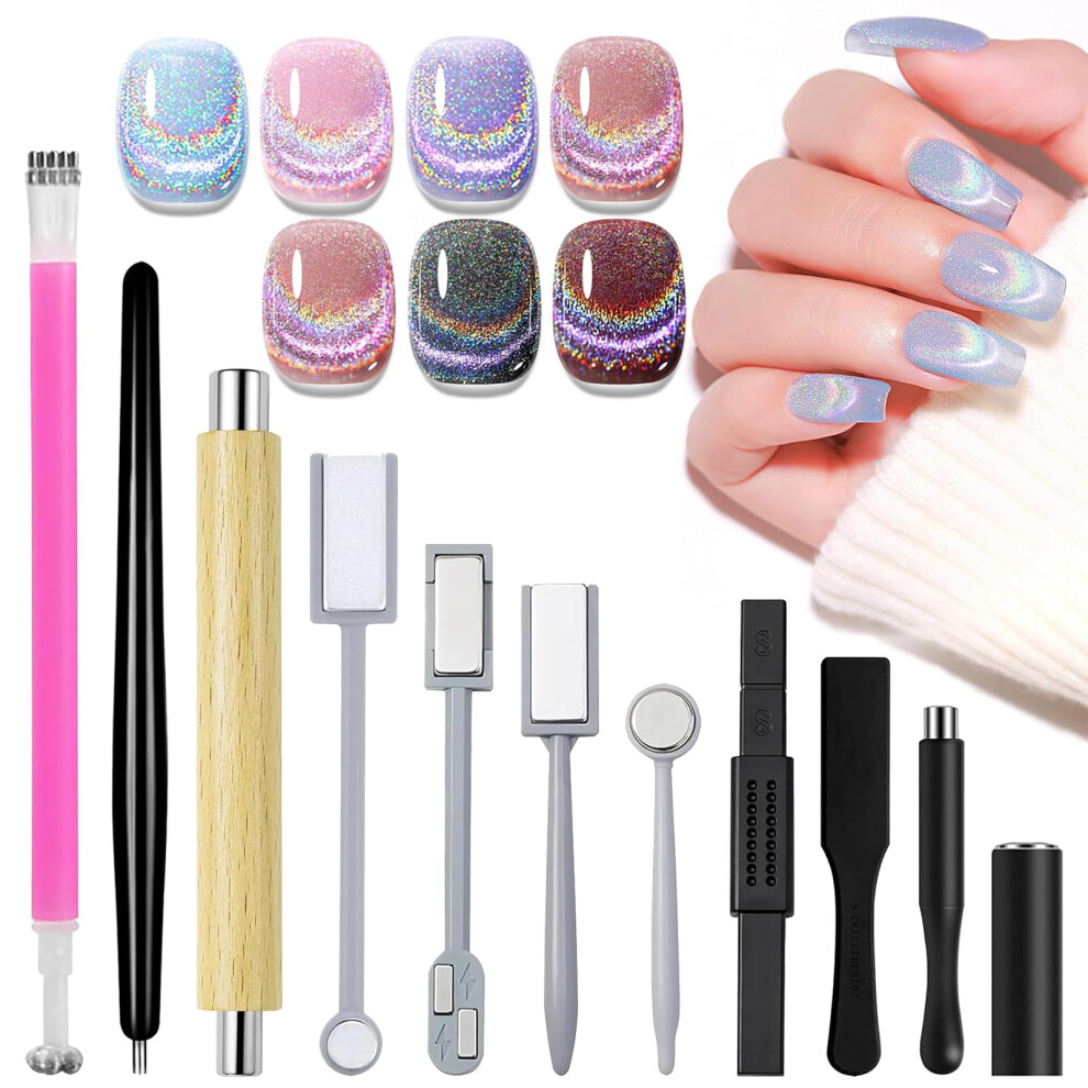 11pcs Cat Eye Nail Magnet Tool Kit with Strong Magnetic Pen and Wand for Clear Cat Eye Effects
