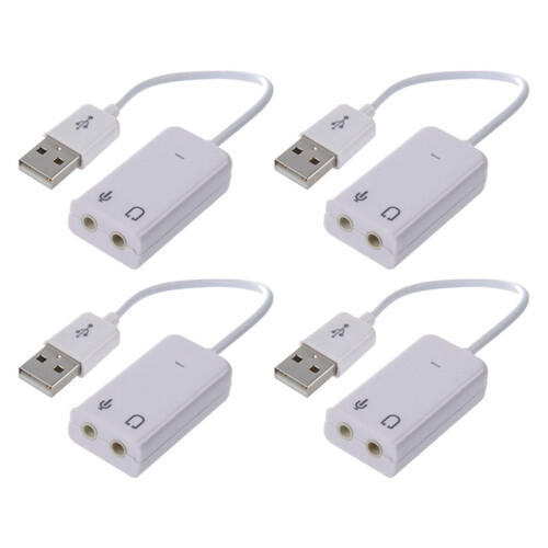 4 stuks 3,5 mm microfoon-koptelefoonaansluiting USB 2.0 geluidskaart luidspreker audioadapter wit