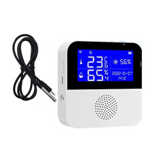 Wi-Fi temperatuur- en hygrometersensor met sonde, kamerthermometer met vochtigheidssensor, slimme bediening voor verwarming, ventilator en koeling.