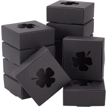 Lot de 24 boîtes en papier kraft noir avec fenêtre transparente en forme de trèfle (sans film plastique), 7,6 x 7,6 x 3 cm, idéales pour les