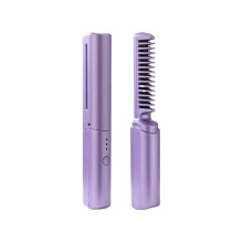 Ongmies Hot Comb Wireless Mini2-in-1 -sähköinen suoristusharja ja kiharrin, palovammoja kestävä kannettava hiusten suoristusrauta, violetti