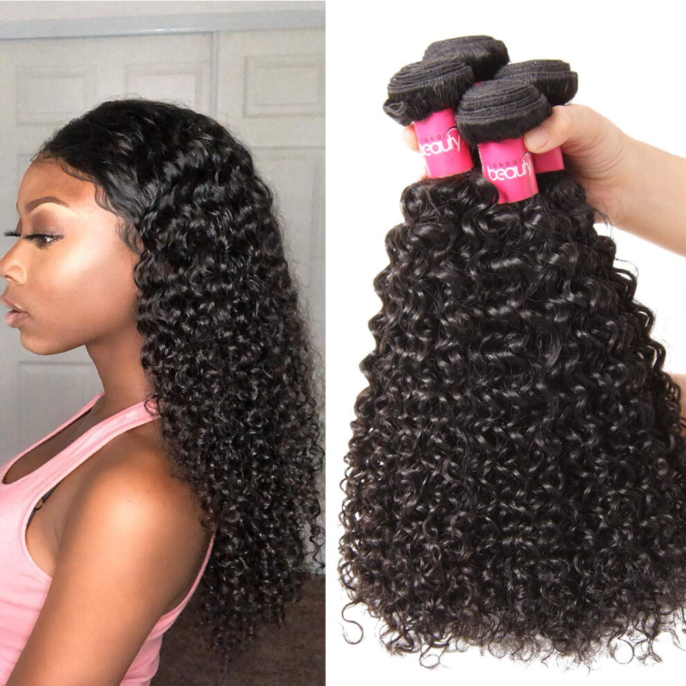 Brazilian Curly Hair Extensions 4 Bundles Mixed Length Remy Human Hair Weave Natural Color