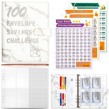 Kehuo100Envelopes Challenge Binder - Planificator de buget pentru economisirea banilor cu plicuri pentru numerar, compatibil cu sistemele de bugetare