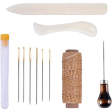 Kit de legare cărți cu 11 piese, cu pliere din os, fir cerat, sulă și ace pentru meșteșuguri DIY – Compatibil cu cărțile lucrate manual