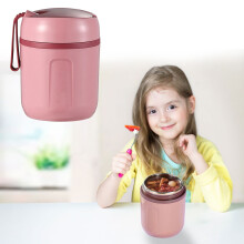 Lunchbox ze stali nierdzewnej z pojemnikiem na owsiankę, garnkiem na zupę i pojemnikiem na gulasz, różowy – kompatybilny z Beginne, 1 x