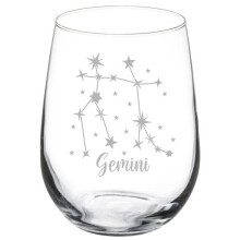 Verre à vin sans pied de 50 cl (17 oz) - Gobelet - Étoile du zodiaque - Constellation (Gémeaux)