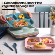 Assiette rectangulaire à 3 compartiments Hariumiu, en polypropylène de qualité alimentaire, compatible lave-vaisselle, pour adultes et enfants.