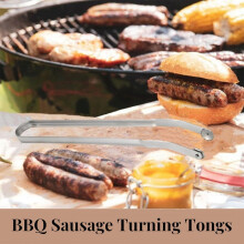 BBQ-pølsetang, BBQ-pølse-grilltang, BBQ-pølsefyldetang, køkkentang med langt skaft til at vende pølser