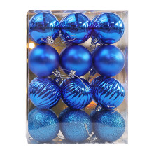 LSLJS 24 Pcs 1.57" Shatterproof Sparkly Christmas Ball Ornaments, Multi-style Glitter Baubles for Xmas Tree, Party Decor (Blue)