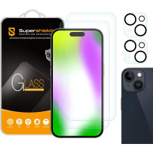(2-pack) Utformad för kompatibel med iPhone 15 (6,1 tum) + kameralinsskärmskydd i härdat glas, reptåligt,