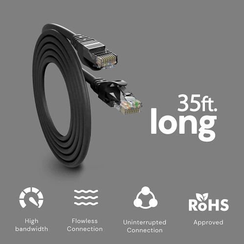 Καλώδιο Ethernet Cat6 για παιχνίδια, μαύρο, καλώδιο patch δικτύου LAN 35ft - καλώδιο υψηλής 2