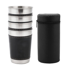 VIFERR Tasse à vin en acier inoxydable, lot de 4 mini tasses à café/vin portables avec couvercle en cuir