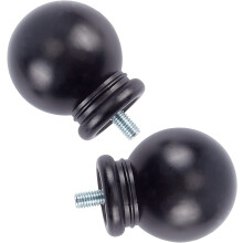 2 peças de ponteiras redondas para varão de cortina, ponteiras esféricas pretas de substituição, parafusos 1/4"-20UNC