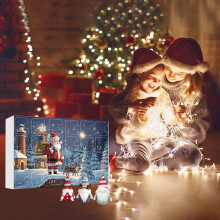 Calendrier de l'Avent 2024 avec boîte surprise de gnomes et peluches, idéal pour les cadeaux de Noël en famille.