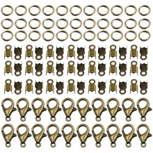 1 kit d'accessoires pour la création de bijoux DIY : embouts à sertir, fermoirs mousquetons, anneaux de jonction.