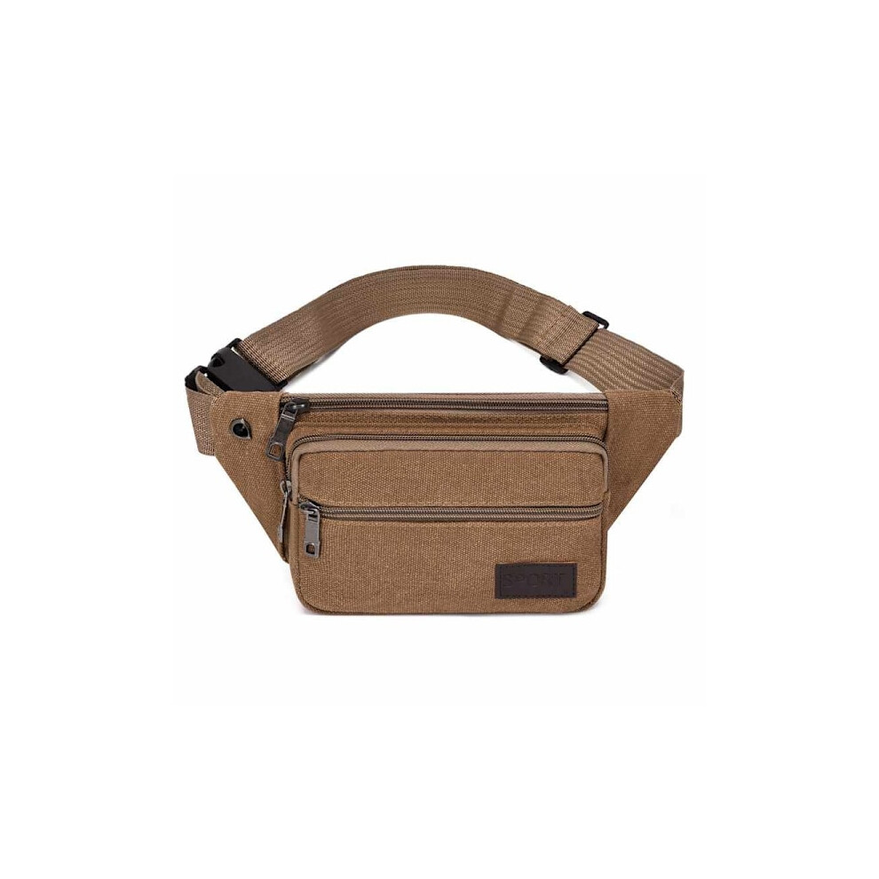 Waist Bag - 3 Compartments Canvas Fabric Various Colors Dark/Brown 9164030154605