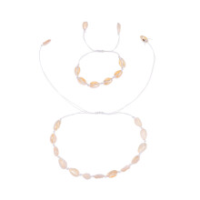 Set di braccialetti intrecciati in conchiglie naturali, collana semplice da donna (bianca)