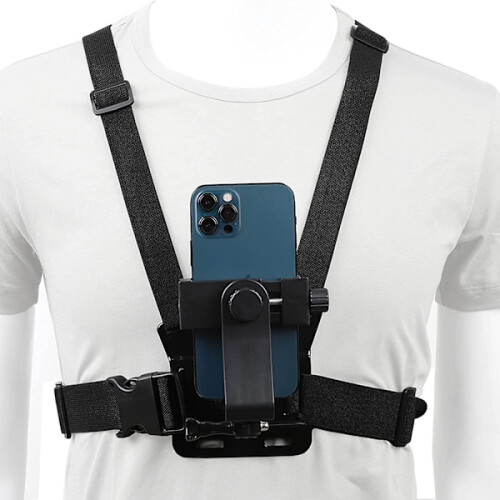 Suporte de peito para celular com alça, presilha para câmera de ação POV, compatível com Samsung e iPhone Plus.