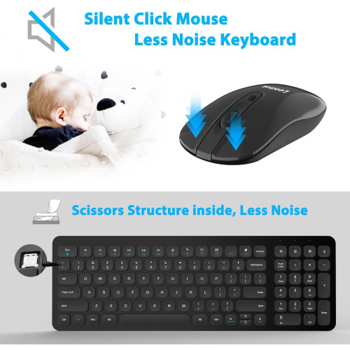 Set composto da tastiera e mouse wireless, mouse USB wireless e tastiera per computer, compatto e silenzioso. 1