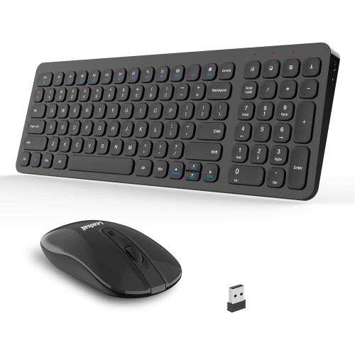 Set composto da tastiera e mouse wireless, mouse USB wireless e tastiera per computer, compatto e silenzioso.