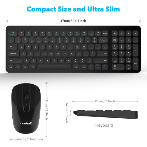 Set composto da tastiera e mouse wireless, mouse USB wireless e tastiera per computer, compatto e silenzioso. 2