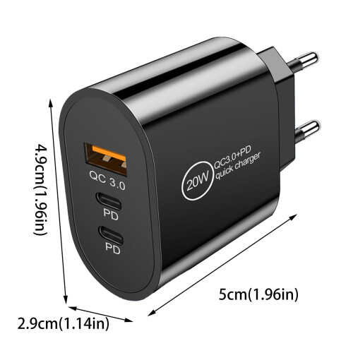 Chargeur rapide USB-C 20 W à double port PD + support de charge mural 2