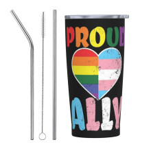 Mes del Orgullo LGBTQ Orgullo Gay Ally Taza de viaje de café de acero inoxidable aislada de 20 oz con pajita Taza térmica portátil con pajita