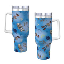 Vaso Toy Story de 1.2 litros con asa y tapa con pajita, taza aislante de acero inoxidable, botella de agua, taza de viaje, portavasos, ideal para