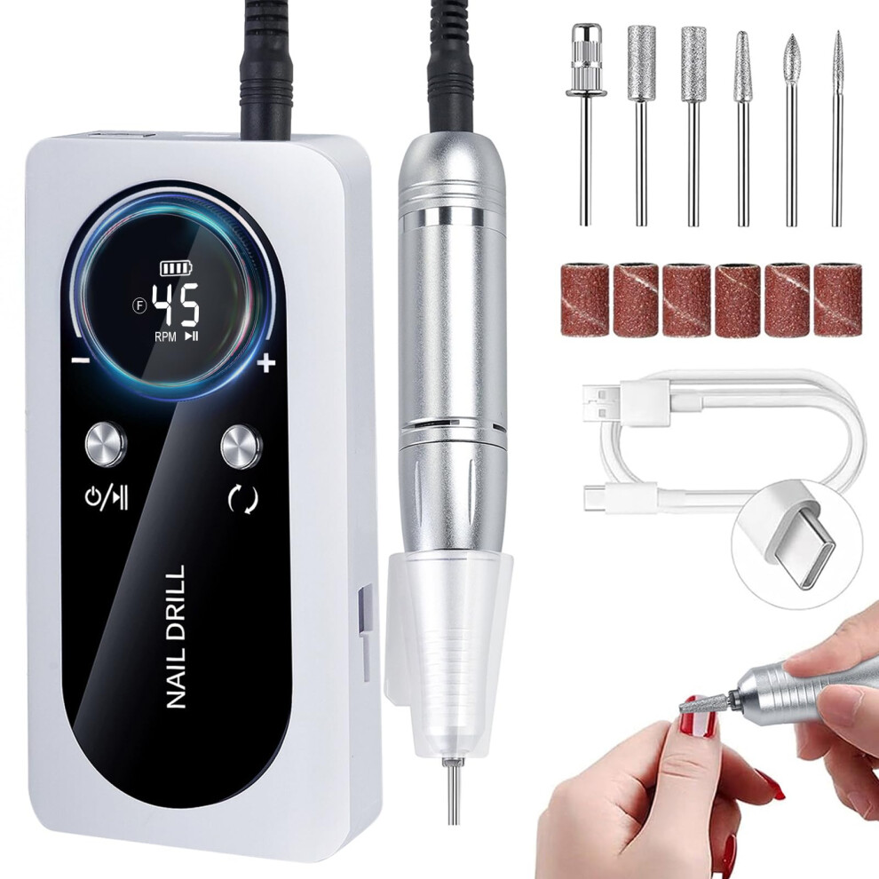 Cordless Nail Drill 45000 RPM Professional Electric Nail File for Acrylic Gel Nails Manicure Pedicure