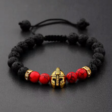 RSAMD Charm Gold Spartan Helmet Beads Natural Lava Stone Beads For Men's Bracelets-K007