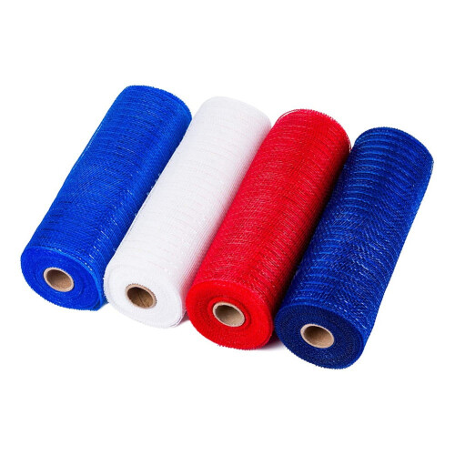 Κορδέλα από πολυεστέρα Deco Mesh 4Rolls, μεταλλική κορδέλα από αλουμινόχαρτο, μεταλλική