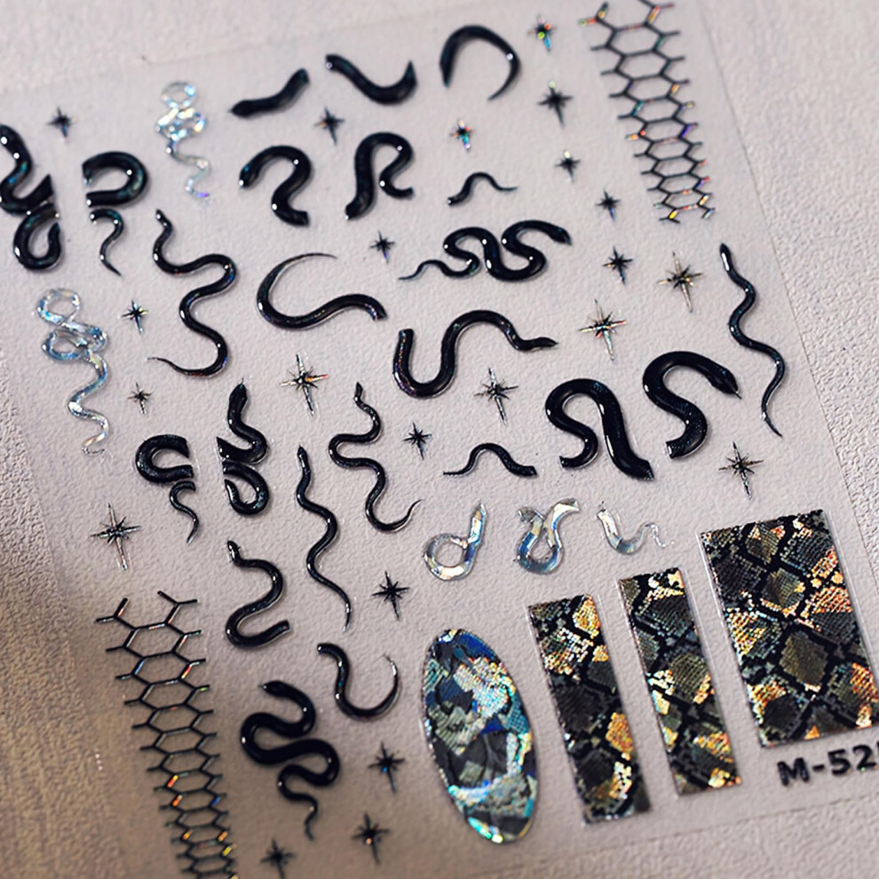 Black 5D Snake Nail Stickers Embossed Selfadhesive Decals Longlasting Textured Nail Art