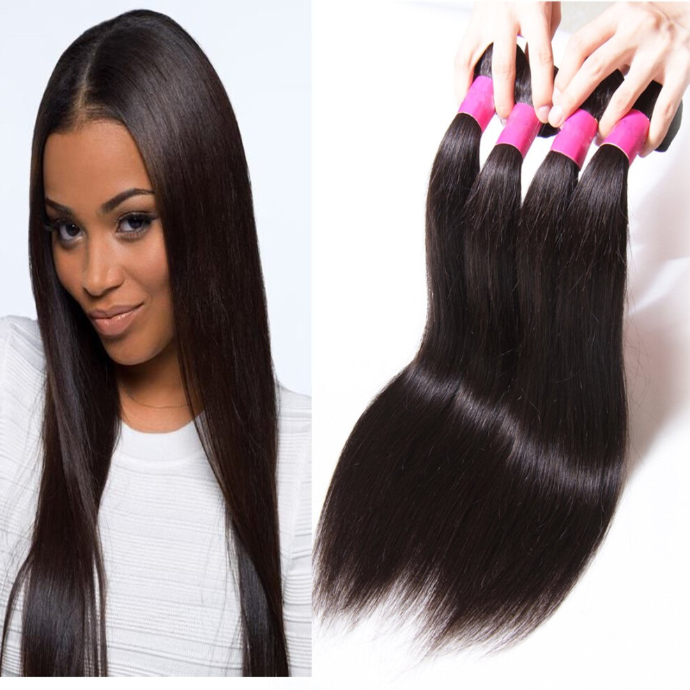 Unisex Brazilian Virgin Straight Hair Weave 4 Bundles Human Hair Extensions Full Head Natural Color 1420'