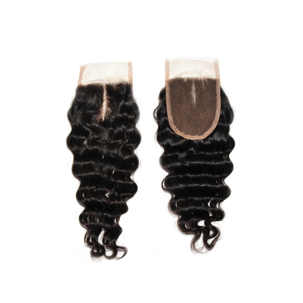 10 Inch Brazilian Virgin Deep Wave Lace Closure with Baby Hair, Middle Part Swiss Lace