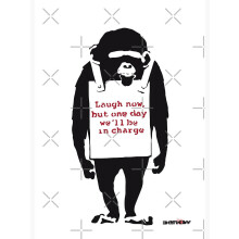 Citation de Banksy : Singe et chimpanzé - Impression graffiti « Riez maintenant » avec signature et rayures rouges, cadre décoratif mural