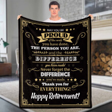 Retirement Blanket for Men Soft Flannel Plush Throw, Happy Farewell Gift, 130x152cm Black Gold