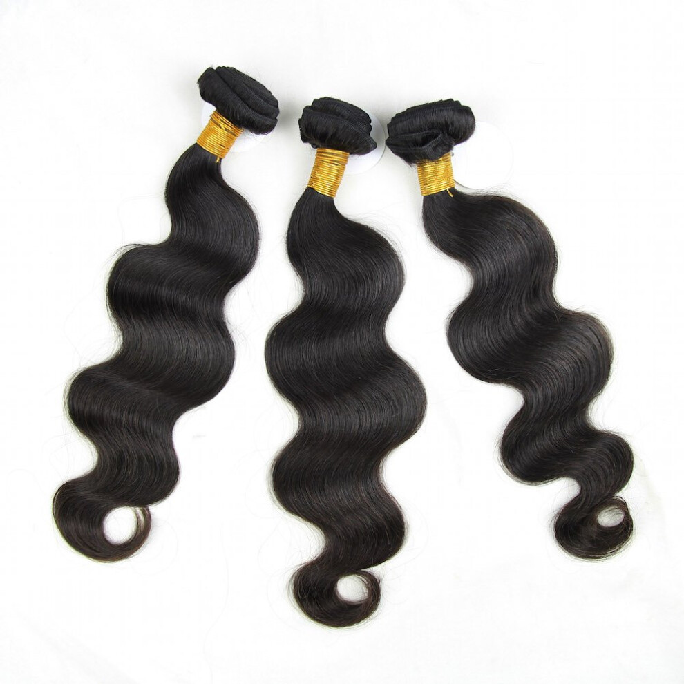Unisex Black Brazilian Human Hair Bundles 3Pcs Set 100% Virgin Remy Body Wave Weft Natural 1B Mixed Length