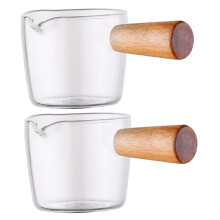 Espresso Measuring Cup and Glass Milk Pitcher Set, Clear Shot Glass with Handle for Kitchen Dining