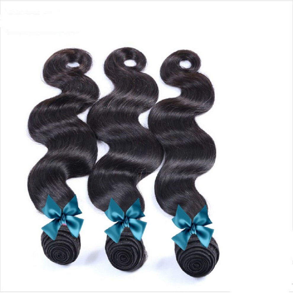 Unisex Black Human Hair Extensions 3 Bundles Virgin Malaysian Body Wave Natural Remy Weave 22 Inch