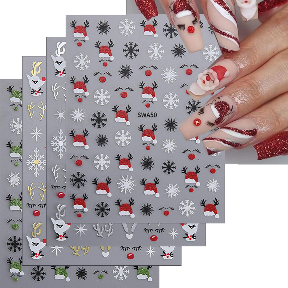 Gold/Silver Christmas Nail Stickers 3D Selfadhesive Elk Snowflake Nail Art Decals For Women