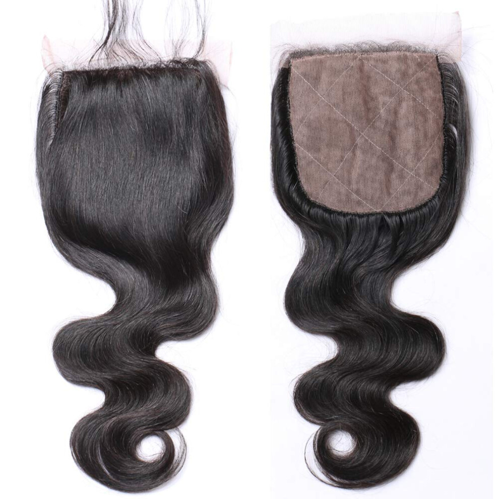 Unisex Brown Brazilian Virgin Human Hair Body Wave Closure 4X4 Silk Base Bleached Knots Natural Hairline 16In
