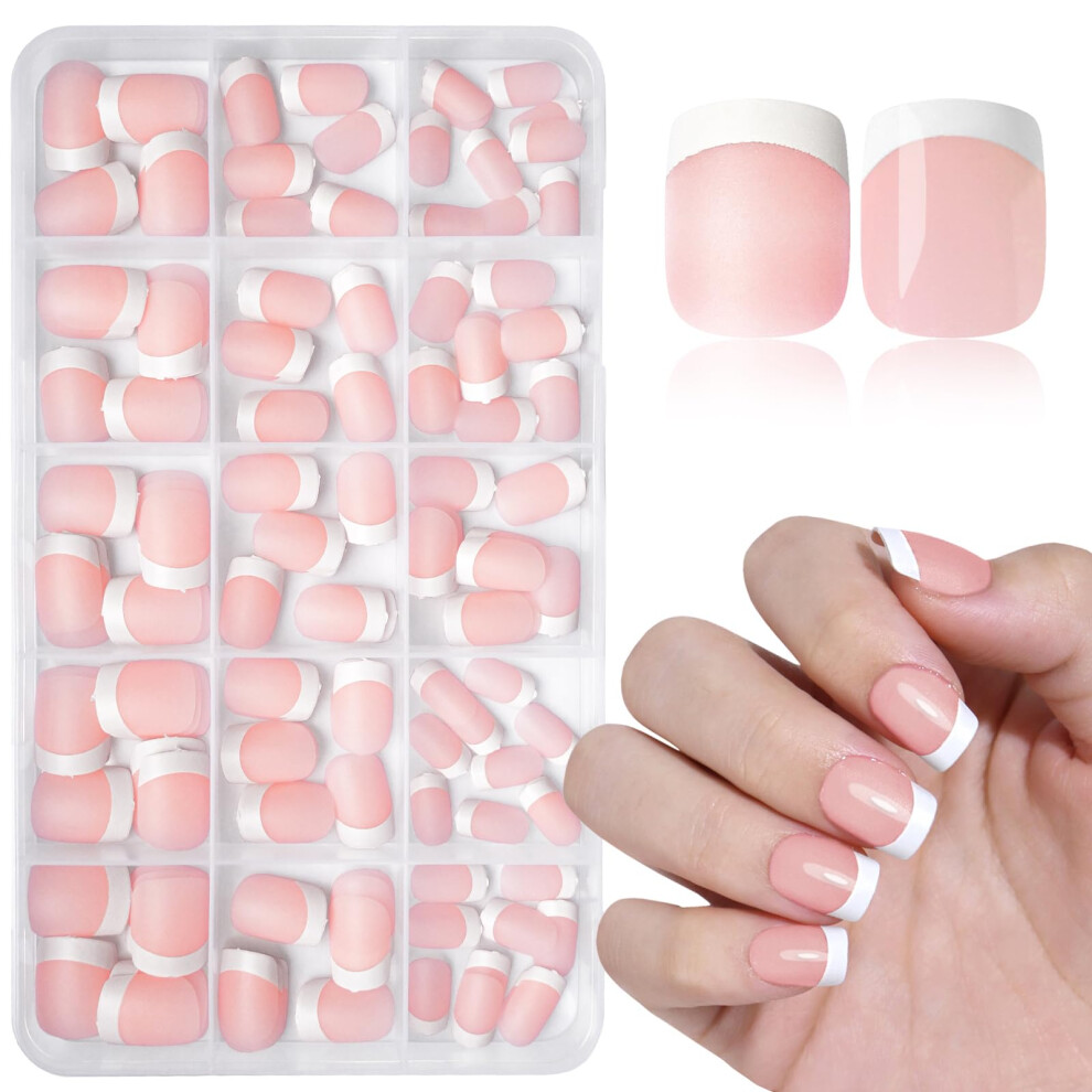 150PC Short Square French Tip Press On Nails for Women, 15 Sizes, LongLasting Salon Quality Kit