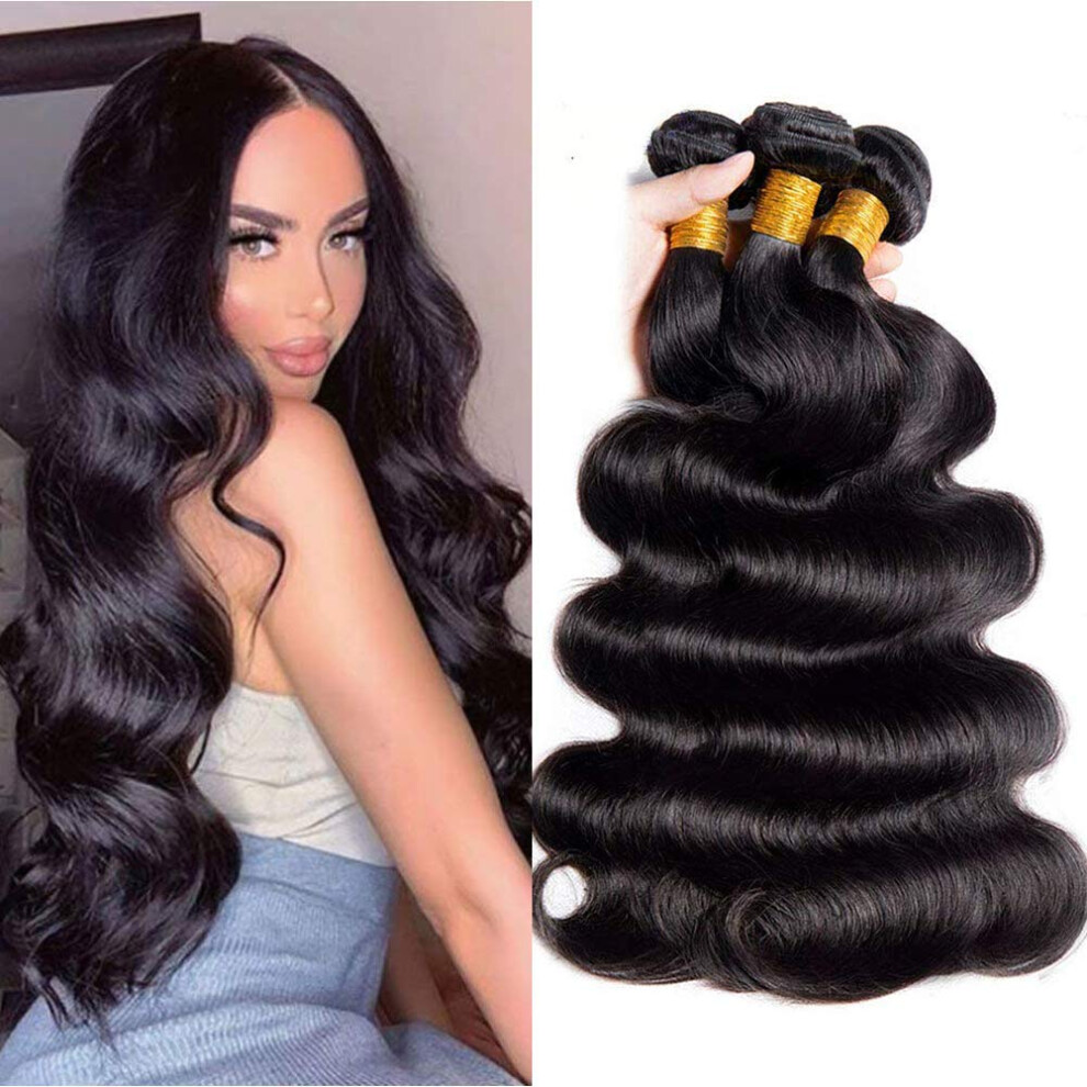 Unisex 10A Brazilian Body Wave Human Hair Bundles 3 Pack, Unprocessed Virgin Weave Extensions